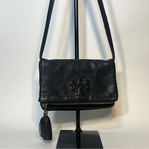 Tory Burch Thea Black Leather Foldover Crossbody Bag